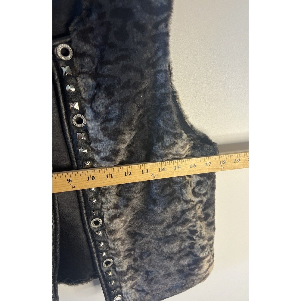 Vtg Y2K Mob Wife Cache Faux Fur Vest Women L Rhinestone Festival Rave Party - Picture 9 of 9